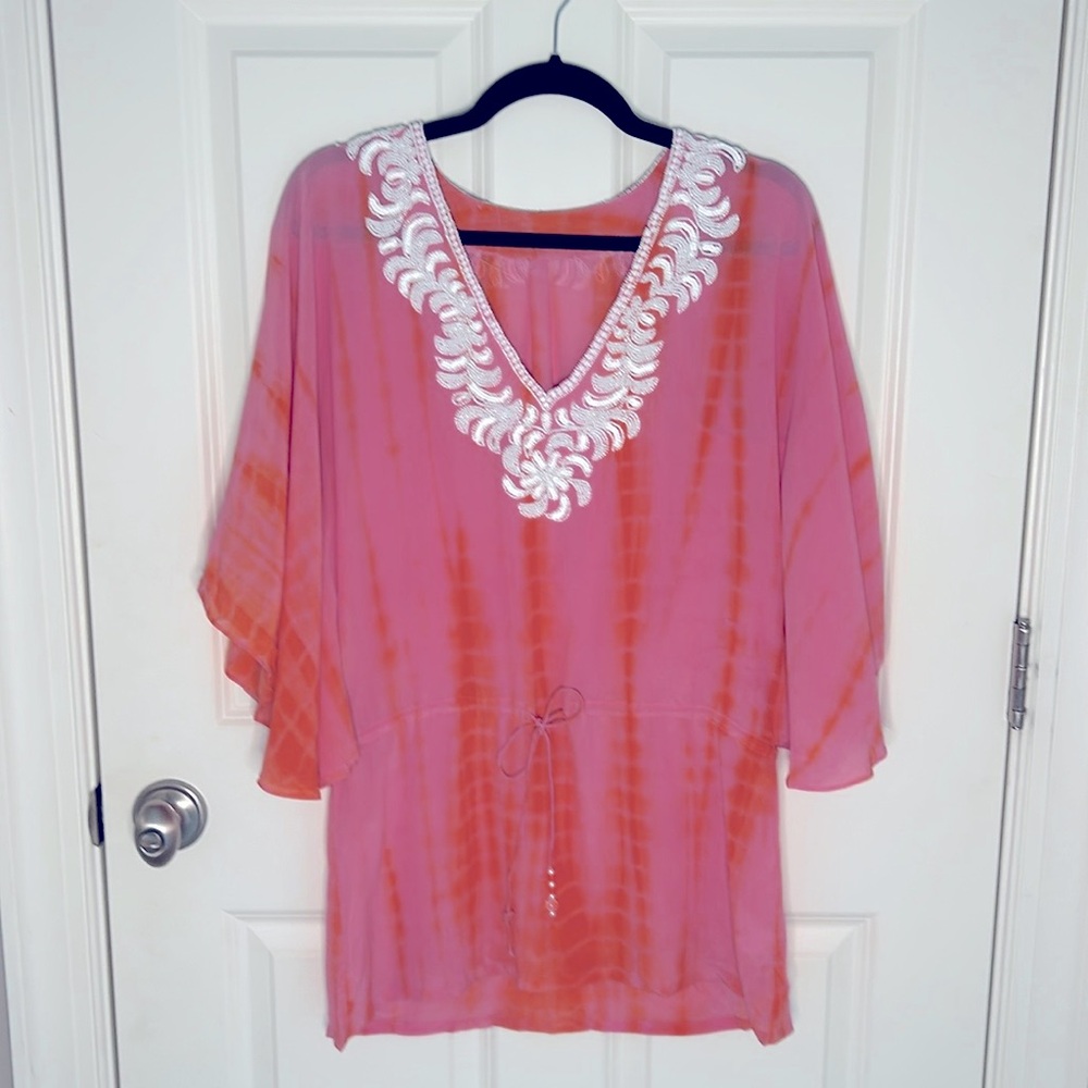 Taj by Sabrina Crippa Beautiful silk tunic in pretty pink and orange